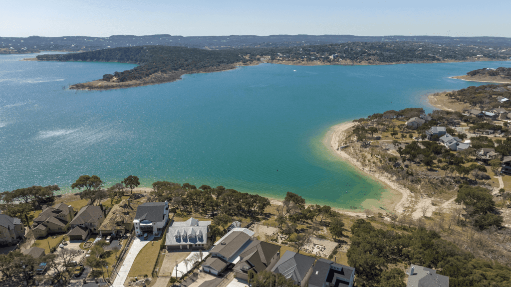 This is an aerial view of Canyon Lake, Texas.